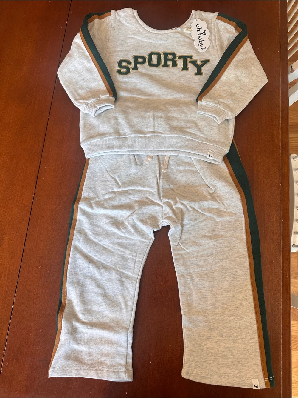 OhBaby!- Sporty Grey Kids Jogger Set - Grey with Green & Brown Stripes.2/3T-NWT